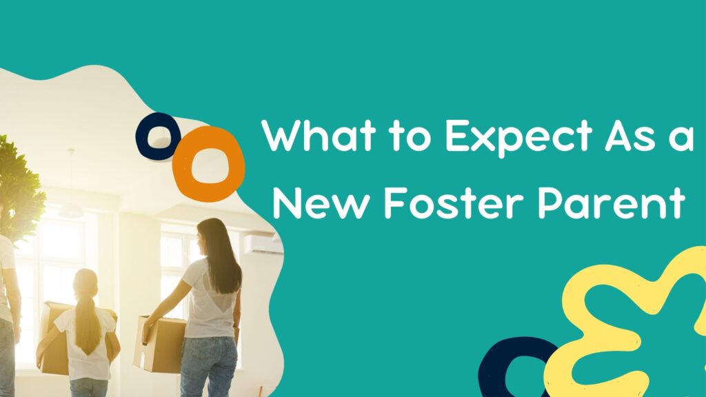 A picture of a child and their new foster parent with some moving boxes. the parent is starting their journey in life as a new foster parent and the child is being fostered for the first time